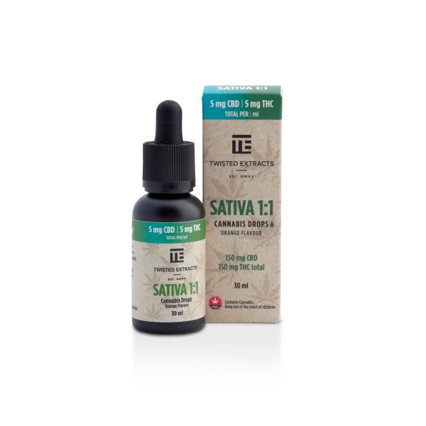 TWISTED Extracts - Sativa 1:1 Orange Flavoured Oil Drops (150mg THC + 150mg CBD)