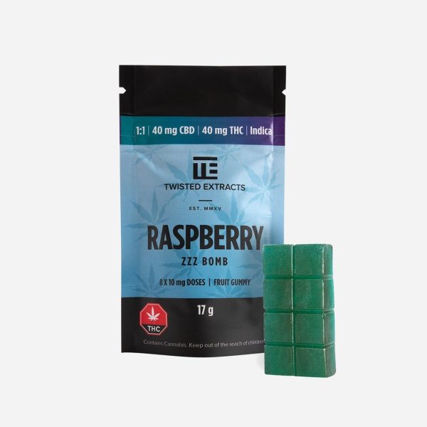 TWISTED EXTRACTS : Blue Raspberry 1:1 ZZZ Bomb - INDICA 40mg THC + 40mg CBD