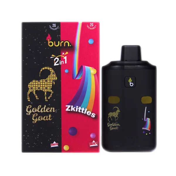 Burn Dual Chamber Vape – Golden Goat (Hybrid) X Zkittles (Indica) (2 Grams + 2 Grams)